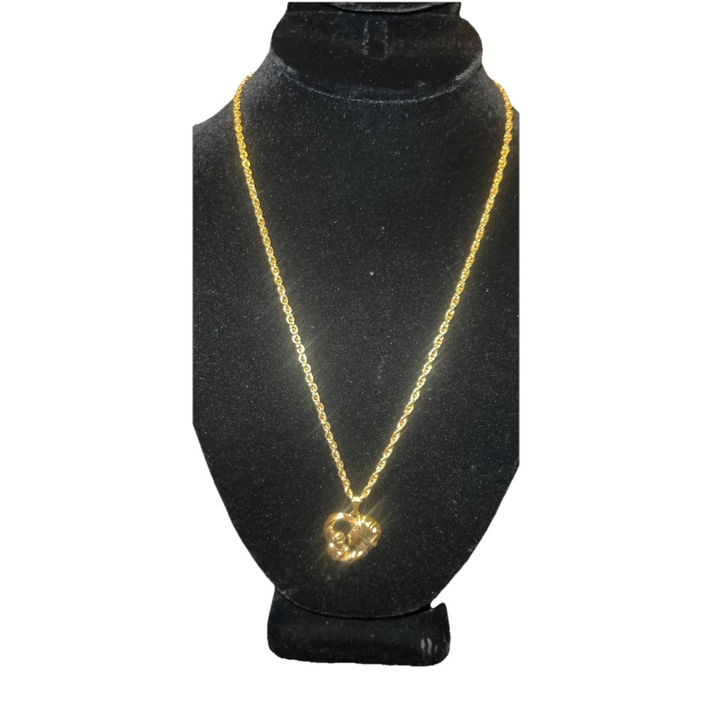 Vintage 1994 Mother & Child Baby Heart Pendant Necklace Gold Tone Signed